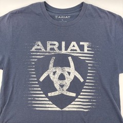 Ariat Mens Shirt Large Graphic Logo Blue Heather Short Sleeve