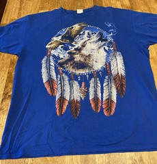 Vintage Eagle Wolf Arrowhead Native Feathers Dream Catcher Mountain Shirt XL