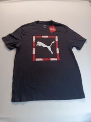 Puma Shirt Mens Large Black Graphic Logo Crew Neck Jersey Casual Tee Top