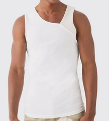 Boohoo Man Men’s Slim Rib Contrast Panel Vest Tank Top White Size M NWT