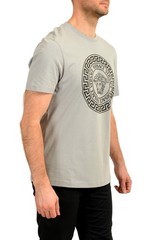 Versace Men’s Gray Logo Print Crewneck Short Sleeve T-Shirt US 2XL IT 56