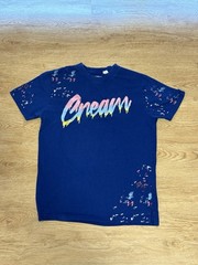 FWRD Cream Denim Paint Splatter Cream T-Shirt Embroidered Pastel Size M Unisex