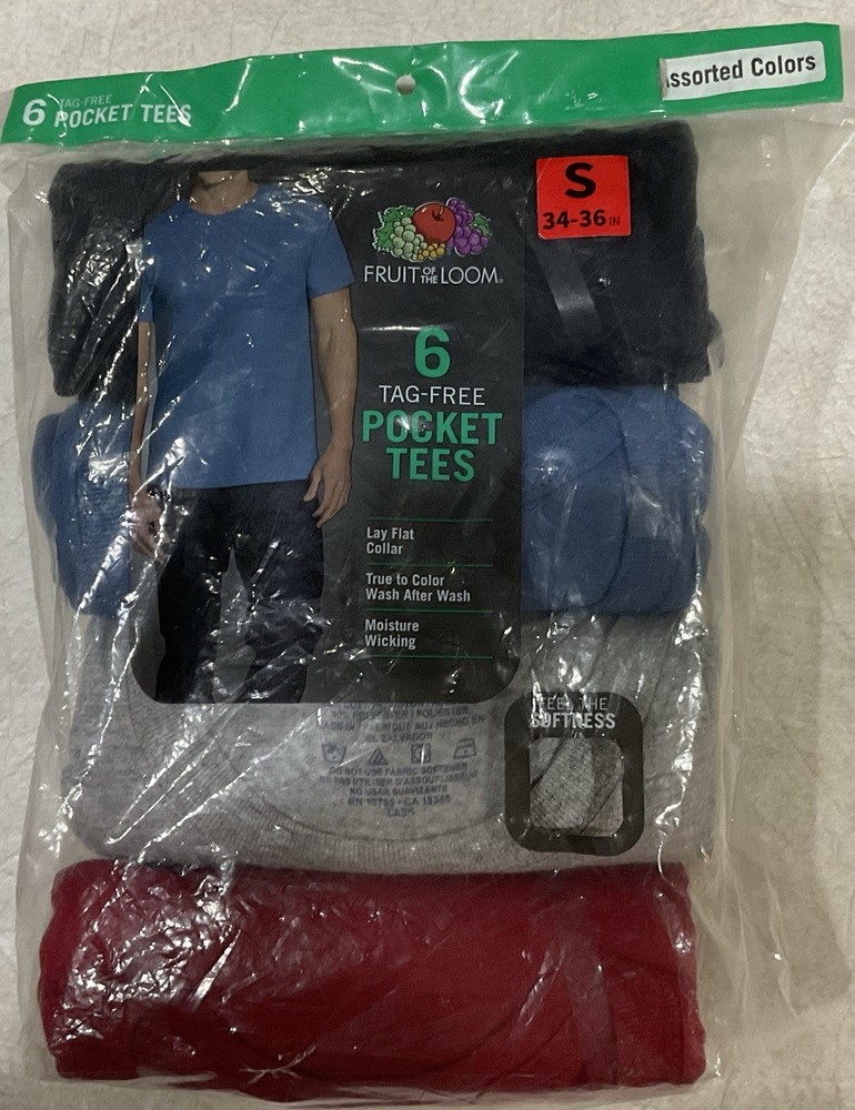 Fruit Of The Loom 6-Tag Free Pocket Tees T-shirts Assorted Colors Small NEW￼￼