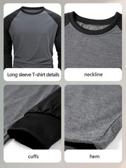 Mens Contrast Baseball Long Sleeve T Shirt Casual Top 100% POLYSTER 4 Colours