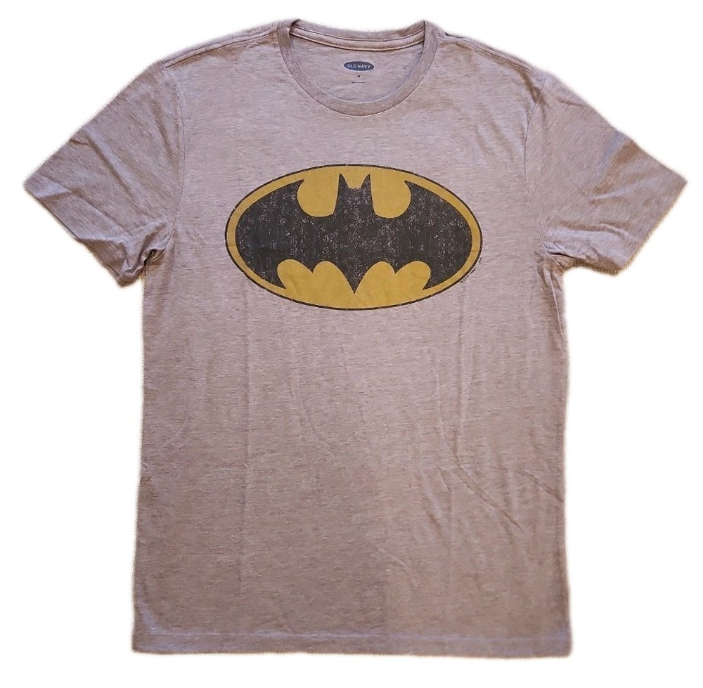New DC Comics Distressed Batman Logo Mens Medium Soft Light Heather Grey Tee