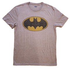 New DC Comics Distressed Batman Logo Mens Medium Soft Light Heather Grey Tee
