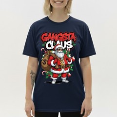 Gangsta Claus T-Shirt Graffiti Hip Hop Santa Christmas Money Bag Bling Tee