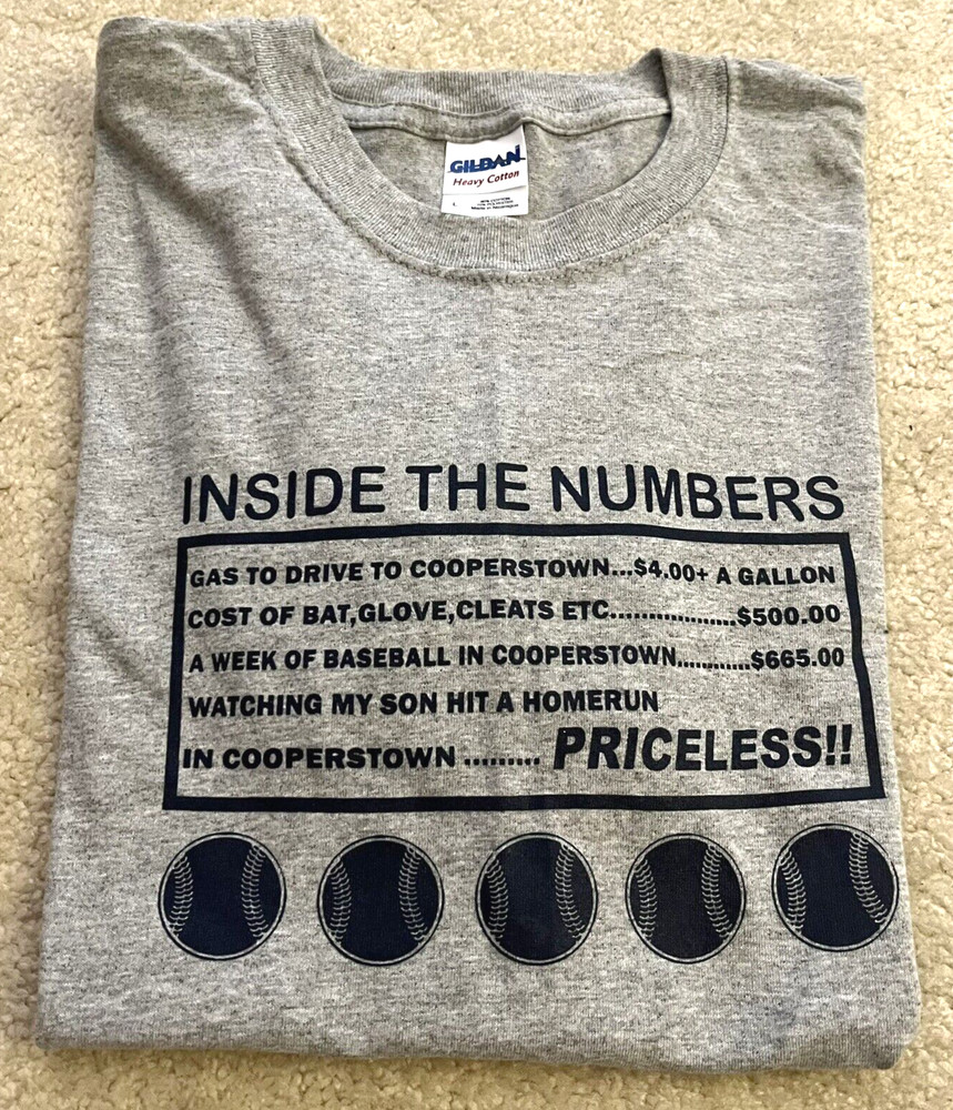 Cooperstown Mens Baseball T-Shirt Gray Sz L Inside Numbers Priceless Vintage