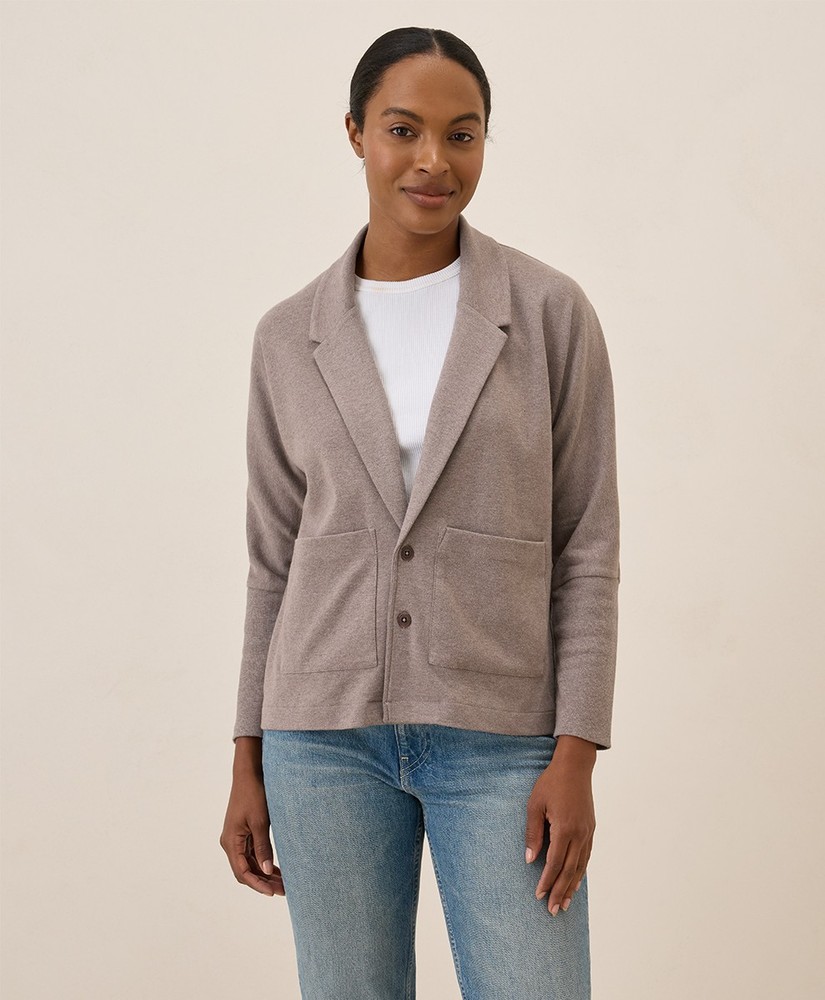 Pact Women’s Airplane Relaxed Blazer Medium Deep Taupe Heather Top Outerwear