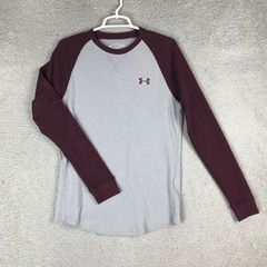 Under Armour Shirt Mens Small Gray Maroon Long Sleeve Raglan Loose Fit Athletic