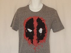 Deadpool T-Shirt Mens Size M L Gray NEW Blood Spatter Logo Emblem Short Sleeve