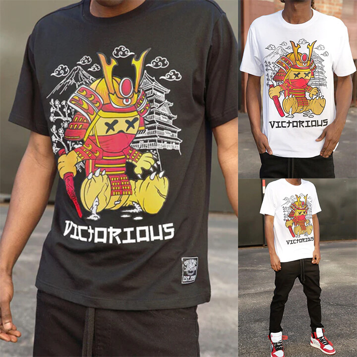 Victorious Men’s Casual Samurai Bear Graphic Print Cotton T-Shirt TS7516