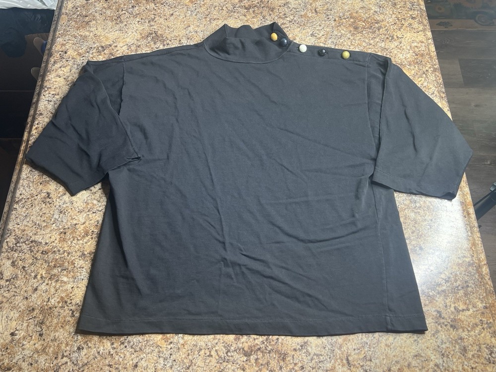 Umen Studio T Shirt Vintage 90s Mock Neck Cotton Mens Large Black 3/4 Sleeve