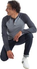 Hanes Mens Beefy Long-Sleeve Shirt Colorblock Henley threebutton Tag Free raglan