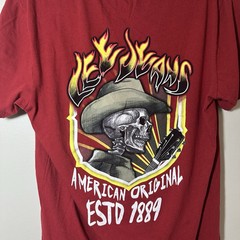 Lee Jeans T-Shirt Men’s Small Graphic Print Cowboy Skeleton Brick Red Tee