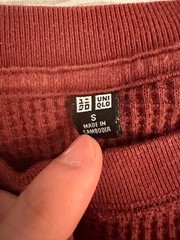 Uniqlo Waffle Knit Long Sleeve Crew Neck Shirt Men Small Burgundy Pre-Owned