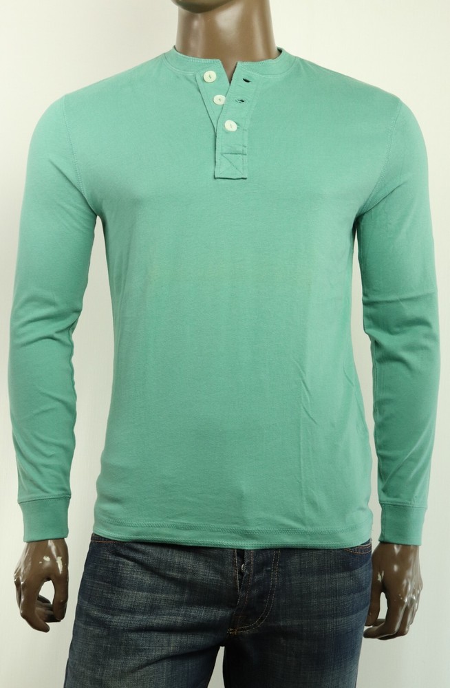 New JA John Ashford Mens Henley Neck Long Sleeve Green Cotton T Shirt S