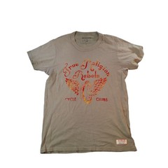 True Religion Rebels Biker Graphic Tee Medium Khaki Winged Cycle Club Horseshoe