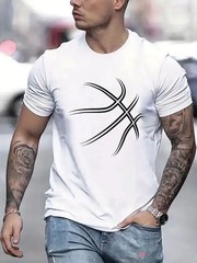 Basketball Mens TShirt Comfortable Crew Neck Casual Cotton ShortSleeves Soft