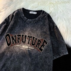Vintage Letter Graphic T-Shirt 100% Cotton Oversized Streetwear Lace Up Tee