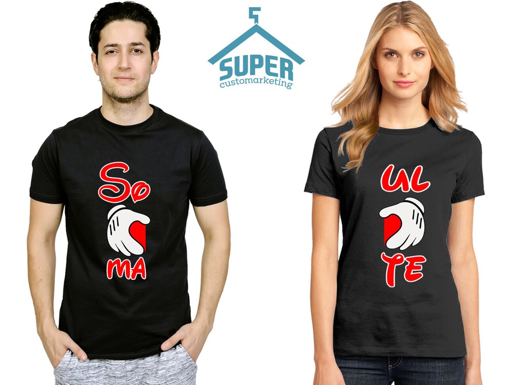 Cartoon Hand Soul Mate Couple TSHIRTS Half-Half Design Matching Couple Soul Mate