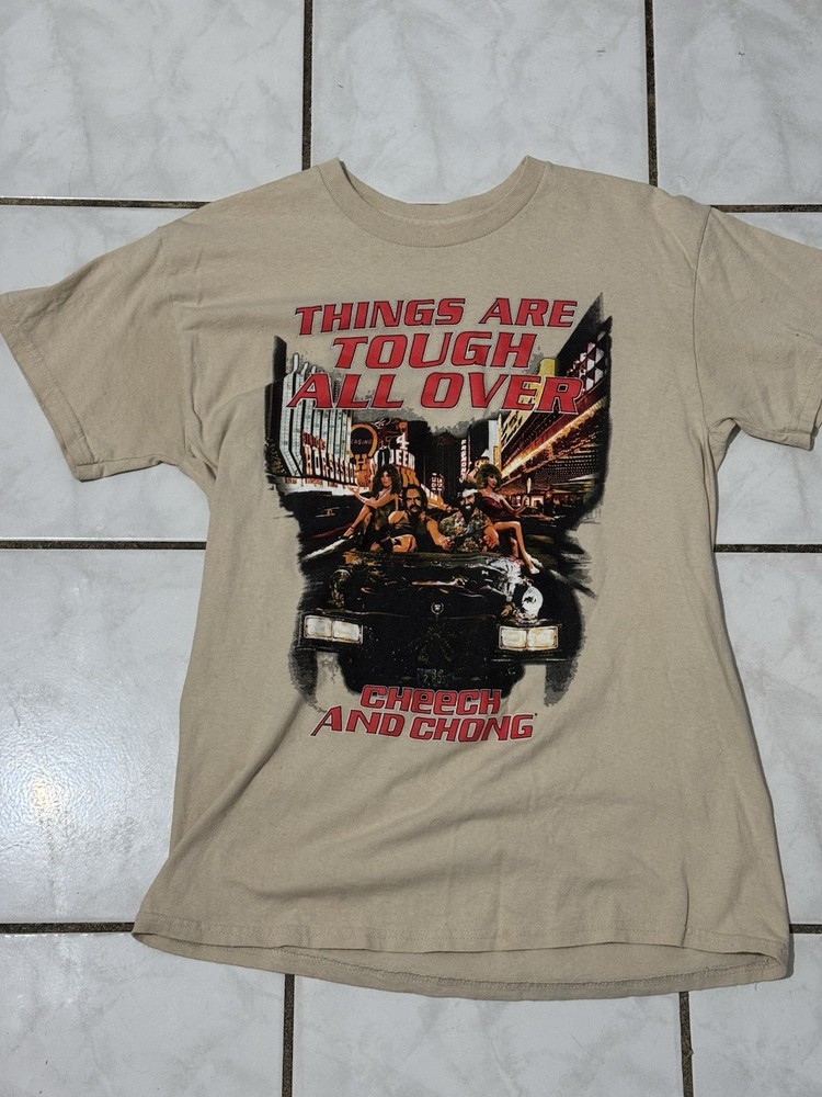 Cheech & Chong Men’s Beige Things Are Tough All Over Graphic Tee Size M