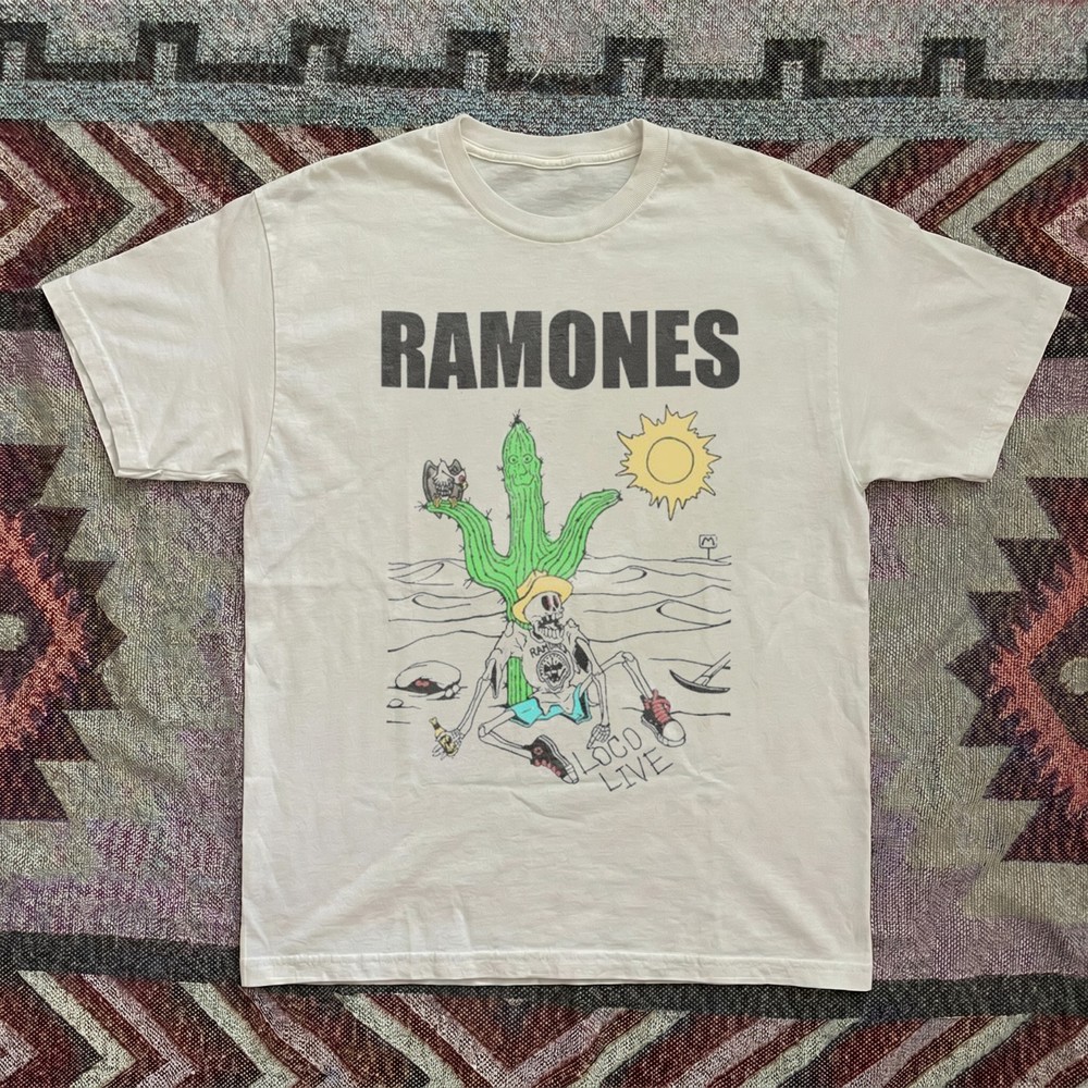 Ramones Skeleton Cactus Graphic T-shirt, Unisex White T-shirt, Size S-5XL