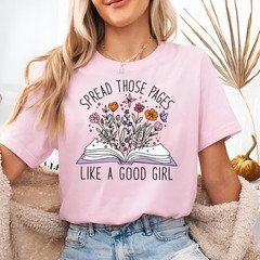 Funny Book Lover Shirt Spread Those Pages Reading Gift Floral Book Tee