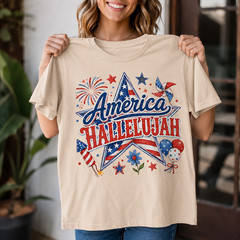 America Hallelujah Shirt 4th July Christian Faith Patriotic Cream Tee