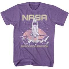 NASA Men’s T Shirt USA Space Exploration Rocket Purple Heather SM – 2XL