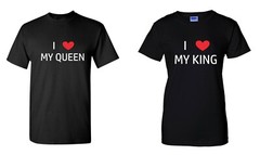 I Love My King & Queen Shirts Matching SET Couple Valentines Day Heart T-Shirts
