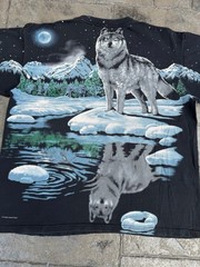 Vintage Liquid Blue All Over Print Big Face Wolf Nature T-Shirt Size XL