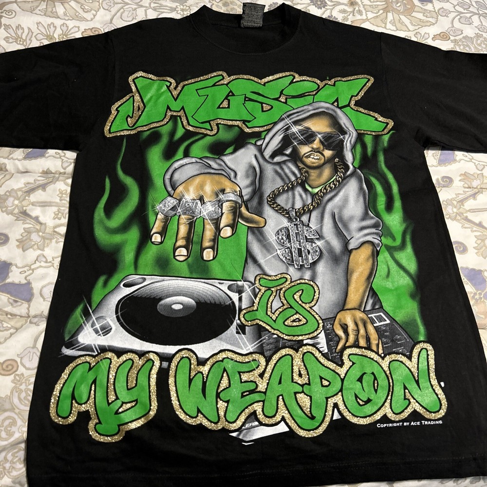 Music Is A Weapon T Shirt Size L 90s Hip Hop Rap Rare DJ