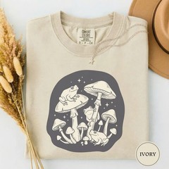 Frogs Mushrooms Line Art Comfort Tee Nature Aesthetic Toad Fungi