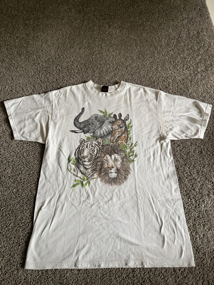 VTG Diamond Dust Shirt Mens XL White Wildlife Graphic Crew Neck Cotton Jersey