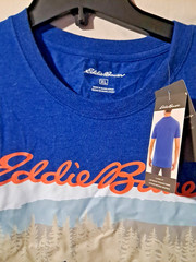 Eddie Bauer T Shirt Men’ XL Blue Mountain Logo Graphic Tee Hiker Outdoors Preppy