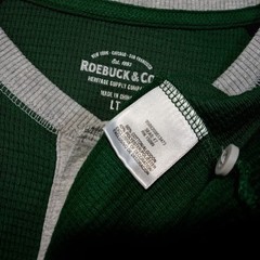 Roebuck Co Shirt Mens Waffle Knit Henley Large Tall Green Color Block Thermal