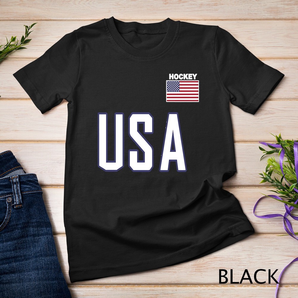 USA Flag Hockey Cool Pocket Equipment Top Gift Unisex T-shirt