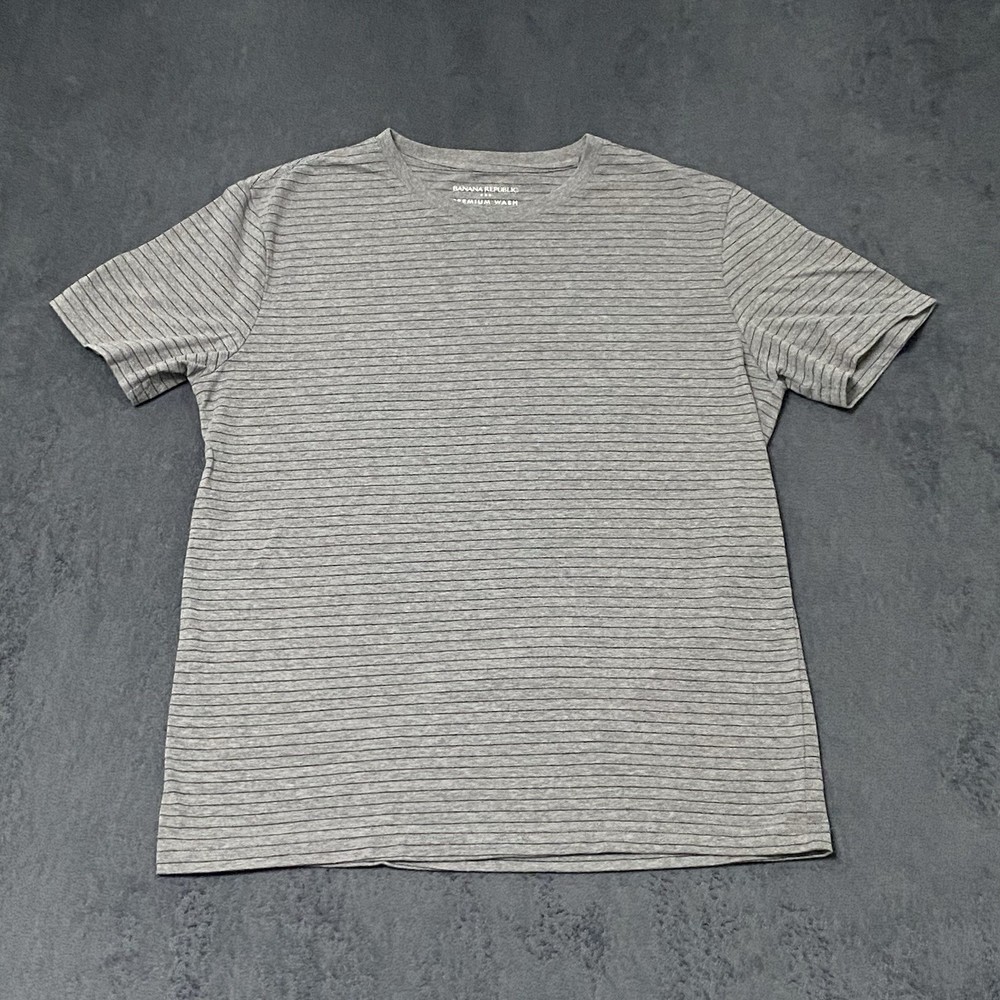 Banana Republic Shirt Mens M Gray Black Striped Premium Wash Tee Crew Neck