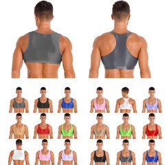 US Men Sports Bra Crop Tank Top Vest Shiny Glossy Y-Back Fitness Muscle Shirt