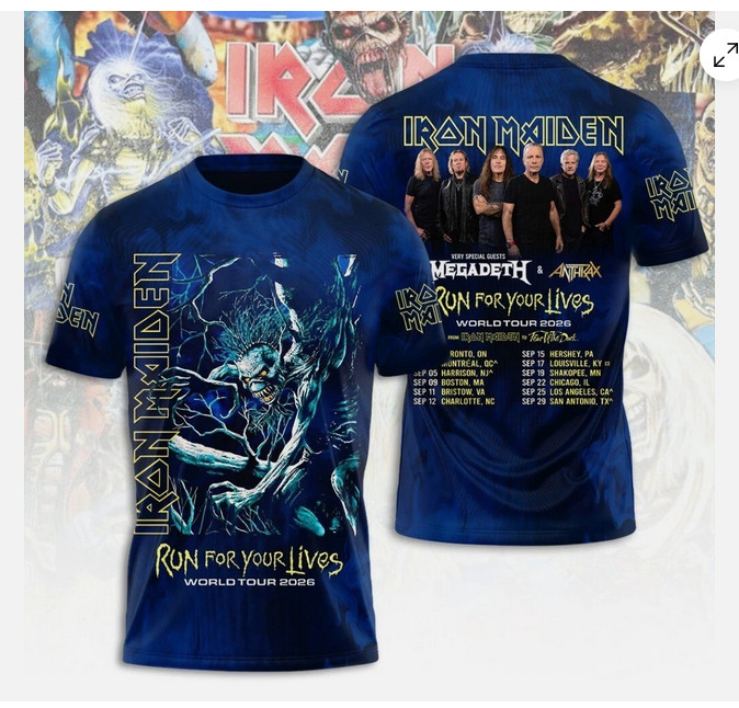 Iron 1Maiden 3D Apparel 2026 Tour Run For Your Lives Shirt Unisex S-3XL