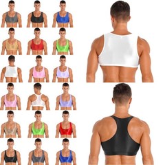 US Men’s Glossy Stretchy Crop Top Bodybuilding Gyms Half Undershirts Sportwear