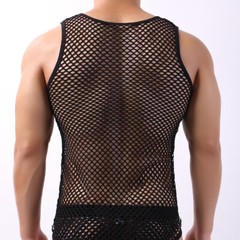 Men Lingerie Tank Top Mesh See Through Fishnet Vest T-Shirt Sleeveless Sport Top