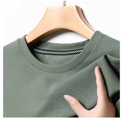 Men’s Waffle Knit T-Shirt Breathable Summer O-Neck Casual Short Sleeve Tee