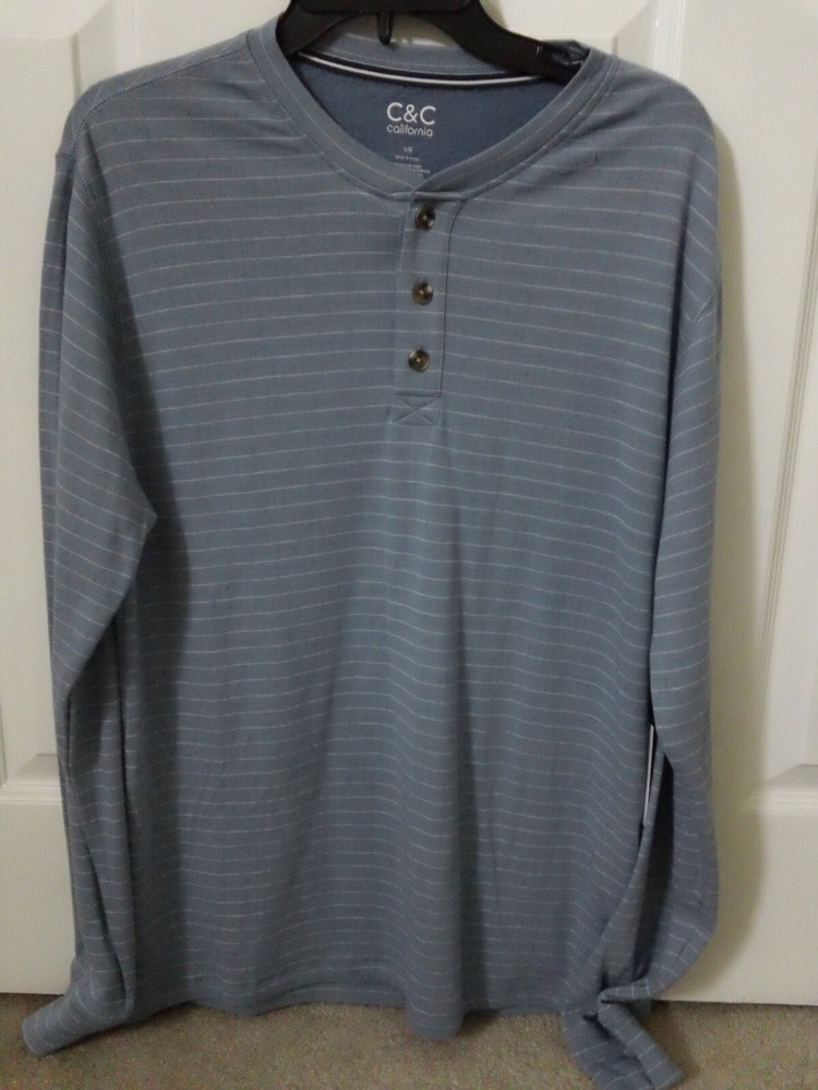 NWT Men’s Large C & C California Brand Striped Long Sleeve Henley Blue Shirt