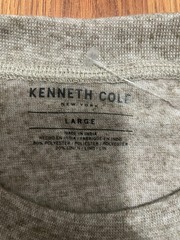 Kenneth Cole Techni-Co Long Sleeve Crew Neck Linen Tee Shirt Large Taupe Heather