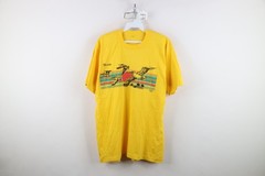 Vintage 70s Streetwear Mens Medium Florida Beach Sunset Bird T-Shirt Yellow USA
