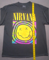 Nirvana Shirt Mens Large 44″ Gray Multicolor Smiley Face Band Tee Grunge Rock