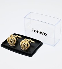 Jonwo Golden Royal Crown Mens Cufflinks In Gift Case Novelty Crown with Cryst…