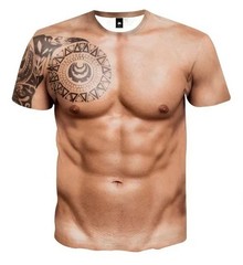Muscle 3D T-shirt Muscle Tattoo Print T-shirt For Summer Beach Holiday Men Short